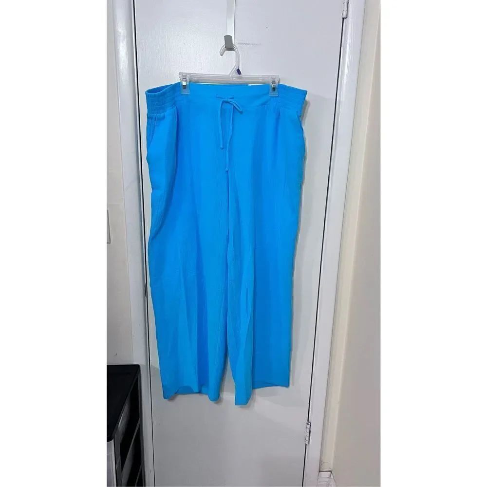 JM Collection Plus Blue Woven WideβLegsβPantsβWomensβSZβ2XβP1-134